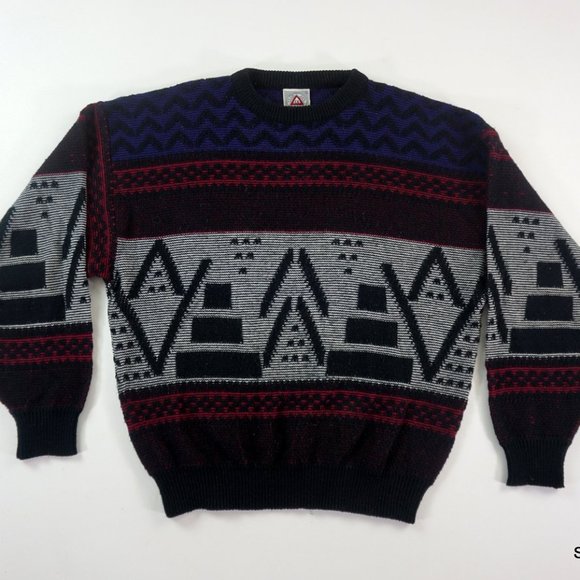 VTG 90s Peter Jon Wool Blend Geometric Print All Over Print Sweater Men's XL - Picture 1 of 8